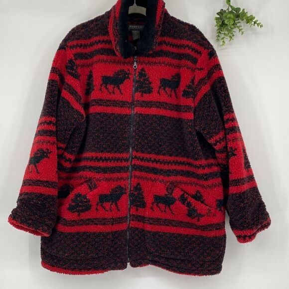 Lane Bryant Sherpa Fleece Zip Up Heavyweight Winter Teddy Jacket Red 14/16 - Picture 1 of 14